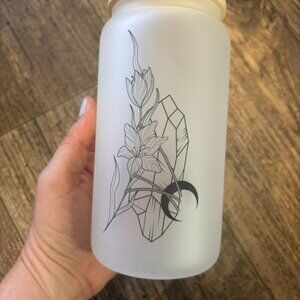 Crystal Moon #3 Handmade 16OZ Glass Iced Coffee Cup with Bamboo Lid